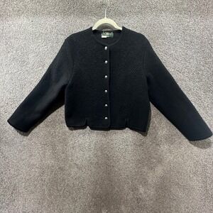 Vintage Orvis Boiled Wool Cardigan Sweater Jacket Women Size 12 Black Button Up